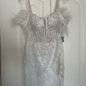 New with tags, Sherri Hill Style 54839, white feather dress